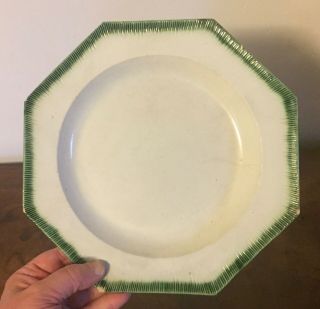 18th Century English Georgian Creamware Octagonal Plate Leeds Green Feather Edge