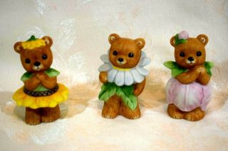Vintage Homco Porcelain Set Of 3 Flower Bear Figures 8768 (520)