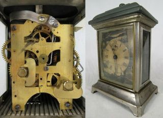 Antique Seth Thomas Alarm Clock Metal Case Rare Carriage Glass Side Windows