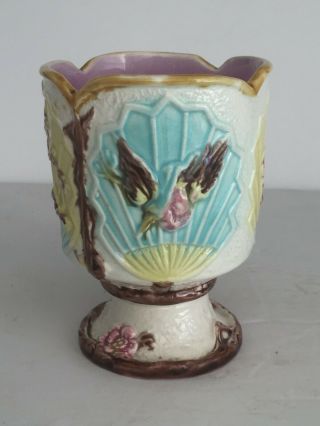 Scarce Antique Majolica Pottery Bird Fan Footed Vase Spooner Wardle Hanley 1880