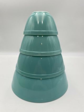 Pyrex Turquoise Vintage Nesting Mixing Bowl Complete Set 401 402 403 404