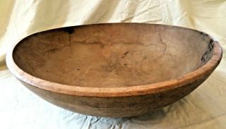 Large Antique Primitive Wooden Hand - Turned Bowl