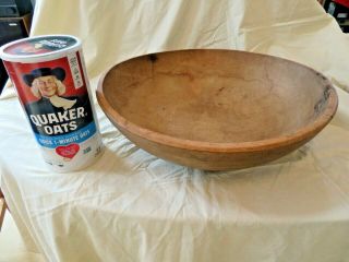 large antique primitive wooden hand - turned bowl 3