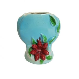 Vintage Powder Blue Retro Art Deco Ceramic Bud Vase With Flower Euc