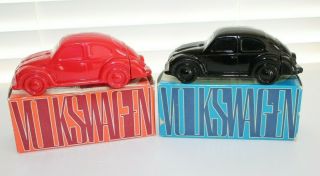 Pair Vintage Avon Volkswagen Car Decanters - 1 Red,  1 - Blue,  Empty,  Boxes