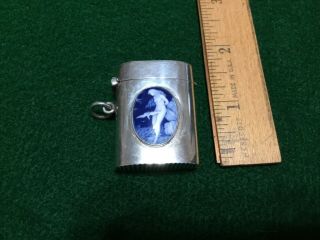 Absolutely Vintage 925 Silver Match Safe/ Vesta Blue Lady Cartouche