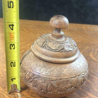 Antique Vintage Ornate Carved Wooden Spice Jar Pot w/ Lid Primitive Treenware 2