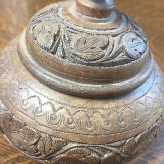 Antique Vintage Ornate Carved Wooden Spice Jar Pot w/ Lid Primitive Treenware 3