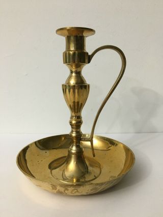 Vintage Brass Candlestick Holder With Handle And Drip Tray Pranges 2