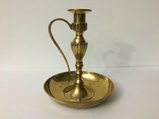 Vintage Brass Candlestick Holder With Handle And Drip Tray Pranges 3