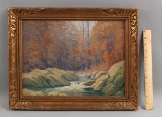 Antique R.  T.  Johnston Washington Dc Autumn Landscape Oil Painting,  Carved Frame