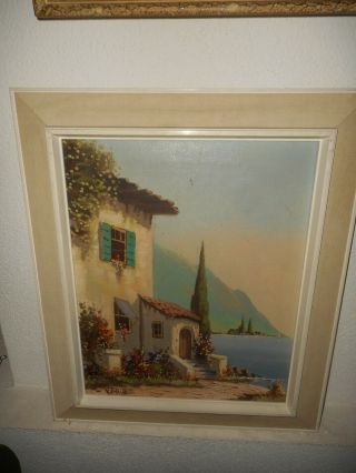 Old Oil Painting,  (coast Scene With House And Flowers,  Is Signed).