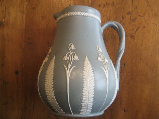Dudson Pottery Gray - Green Jasper Ware " Fern And Bluebell " Pitcher Jug C.  19th C.