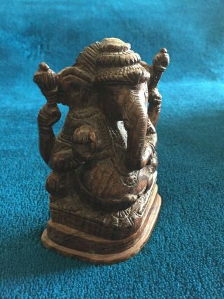 5 Inches Old Vintage Hand Carved Wood Wooden Statue Elephant Figurine