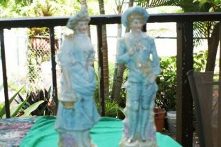 Antique Victorian German Bisque Pair Lady / Man Figurines Statue 12 Inc N/r