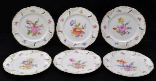Set Of 6 Antique Nymphenburg Porcelain Reticulated Plates 19th Century
