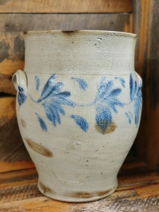 Antique Stoneware Three Gallon Hand Brushed Blue Cobalt Decoration On All Sides