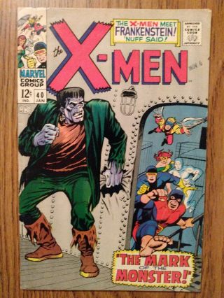 Marvel X - Men 40 Silver Age Comic Book Origin Of Cyclops 1st Frankenstein 1968
