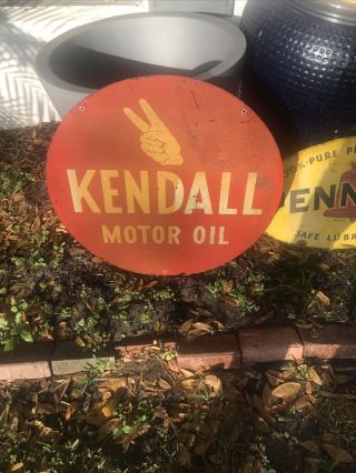 Vintage 1950 ' s Kendall Motor Oil Gas Station 2 Sided 29.  5” Metal Sign 5