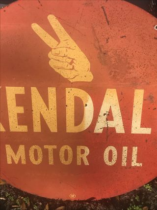 Vintage 1950 ' s Kendall Motor Oil Gas Station 2 Sided 29.  5” Metal Sign 6