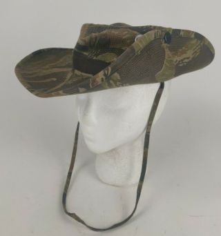Vintage Military Tiger Stripe Pattern Camo Tropical Bush Boonie Hat Cap Unmarked