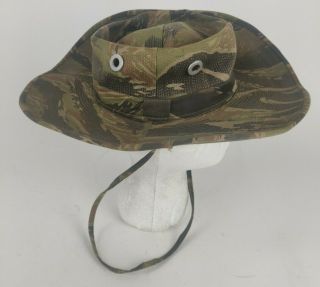 Vintage Military Tiger Stripe Pattern Camo Tropical Bush Boonie Hat Cap Unmarked 3