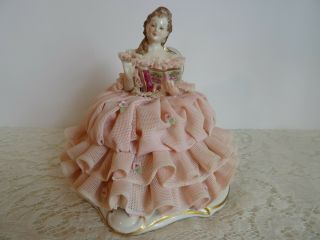 Muller Volkstedt Dresden Figurine Porcelain Lace Lady Dress With Ruffles Ireland