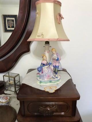 Antique Sitzendorf Figurine Porcelein Lamp/ Courting Couple/ Original/