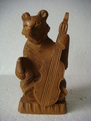 Rrr Rare Vintage Ussr Hand Made Hand Carved Wooden Bear Figurine Playing Cello