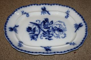 Early Antique Ridgway & Morley Flow Blue Turkey Platter " Moss Rose " - 19 Inches