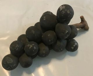 Antique Vintage Italian Alabaster Stone Fruit Black Grapes Bunch Wood Stem