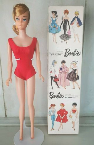 Vintage Barbie Ash Blonde Swirl Ponytail And Stand Red Suit