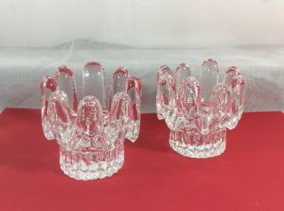 Vintage Heavy Glass Candle Holders Set Of 2 For Long Or Tea Candles