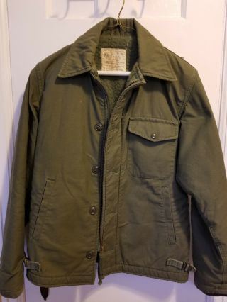 Vintage Us Navy (seabees) Green Deck Jacket - Size Sm (34 - 36) - Vietnam War Era