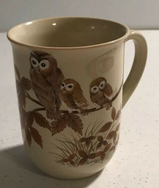 Vintage Owl Mug Cup Mother With 3 Owlettes On A Tree Branch Tan Brown