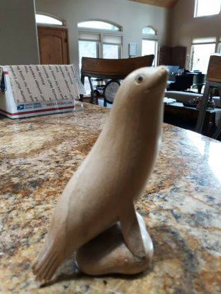 ONE OF A KIND FIND.  Vintage Native Alaskan Carving of a Seal.  LOOK 3