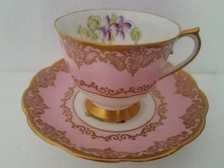 Rare Find Vtg.  Royal Albert " Violet " Pink/ Gold Gilt Teacup And Saucer