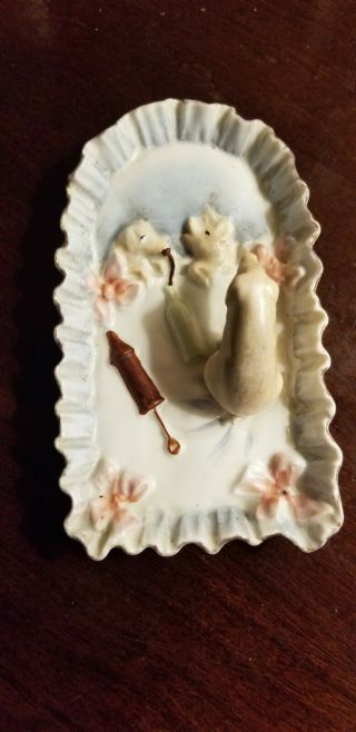 Antique Figural Pig Porcelain Pin Dish Baby Pigs Nursing Bottle German