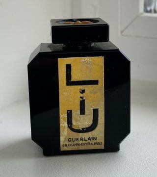 Vintage Guerlain Black Glass Baccarat Perfume Bottle Liu 1 Oz Empty/open