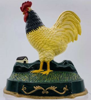 Lg.  Old Cast Iron Country Farm Chicken Rooster Bird Art Statue Doorstop 11.  3/4”h