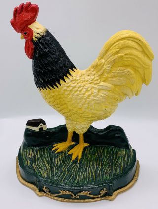 LG.  OLD CAST IRON COUNTRY FARM CHICKEN ROOSTER BIRD ART STATUE DOORSTOP 11.  3/4”H 3