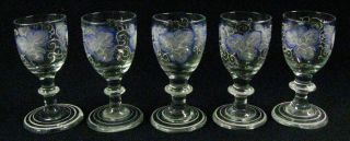 Rare Stiegel (?) Set Antique Ca.  1820 Flint Glass Cordials,  Etched,  Button Stem