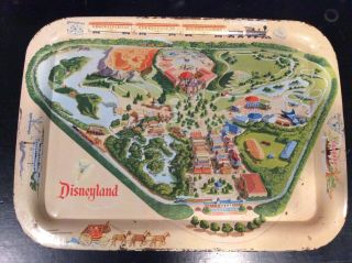 Vintage 1955 Souvenir Disneyland Park Map Tin Metal Tv Food Tray California,  Usa
