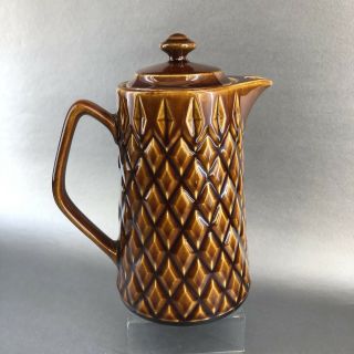 Vintage Mid Century Brown Diamond Pottery Coffee Pot Japan Teapot Cocoa