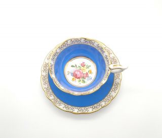 Royal Stafford England Blue & Gold Floral Fine Bone China Tea Cup & Saucer Set