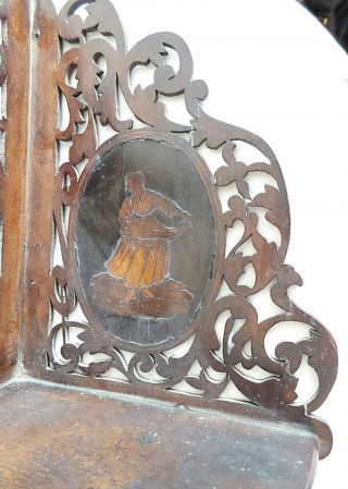 ANTIQUE DECORATIVE WOOD (CUT OUT) FRET CORNER SHELF WITH CARVED MAN AND WOMEN 2