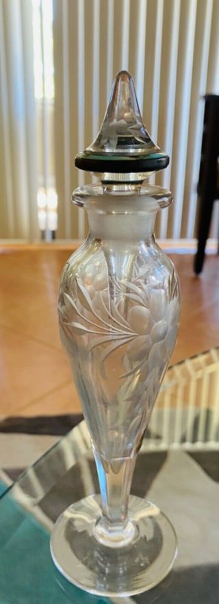 Rare Antique Cut Glass Etched Crystal Perfume Bottle W/turquoise Band