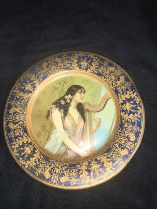 Vtg Tin Plate 1905 Vienna Art Plaque Lady With Harp H.  D.  Beach Co.  Ohio rare 2