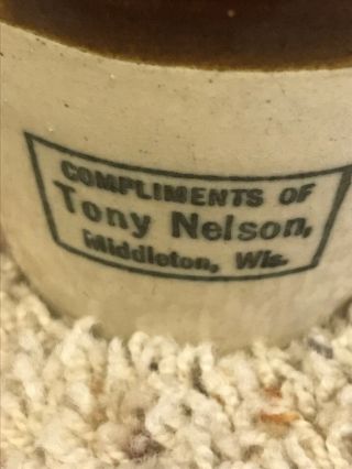 Antique Stoneware Whiskey Jug Crock Compliments Of Tony Nelson Middleton Wi 2