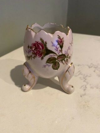 Vintage Napco Egg With Pink Roses - 4 " Tall - 3 Footed Vase - Hand Painted